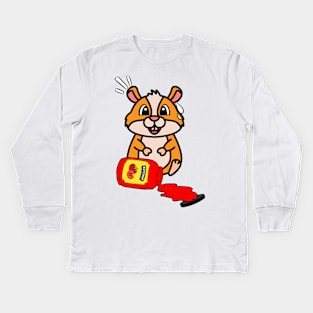 Funny hamster spilled tomato ketchup Kids Long Sleeve T-Shirt